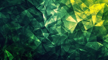 Wall Mural - An abstract geometric background with sharp triangles and polygons in various shades of green and yellow. The shapes are layered to create depth and a sense of modernity