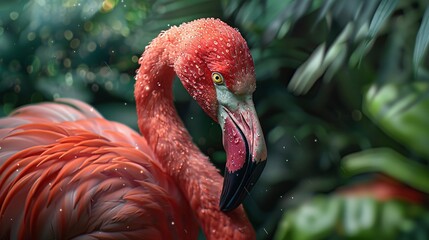 Graceful Flamingo, Elegant Pink Bird Standing in Water