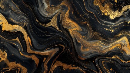 Aufkleber - An abstract liquid marble background in shades of gold and black. The fluid, swirling patterns create a luxurious and sophisticated visual effect