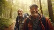 © vefimov - Two older men hiking in the woods, carrying backpacks and enjoying nature