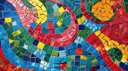 Poster - An abstract mosaic background with vibrant tiles in shades of red, blue, yellow, and green. The intricate and colorful pattern creates a lively and dynamic visual appeal