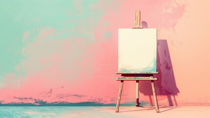 Poster - Easel with Blank Canvas on Pastel Gradient Background