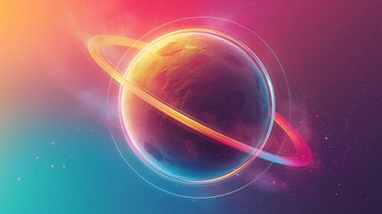 Poster - Planet with Rings on Colorful Gradient Background