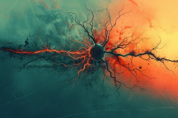 Wall Mural - Neural Network Abstract with Red and Teal Colors