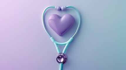 Wall Mural - Heart Shaped Stethoscope on Light Blue and Purple Background