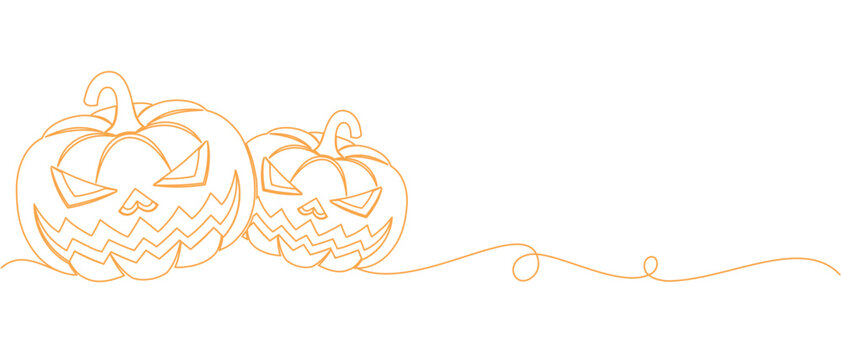 Illustration vector of two scary Halloween pumpkins in line art style for Halloween day