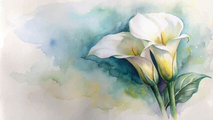 Minimalist watercolor background of calla lilies