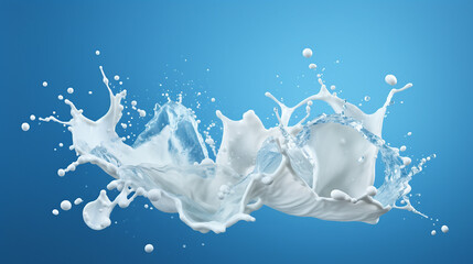 Wall Mural - Milky Splashes in Motion - 3D Render of Milk Splashes Isolated on Blue Background with Clipping Path, Stock Illustration