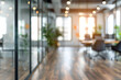 © Victoria - Blur background of modern office interior design. Workspace background for corporate office. Coworking  space modern style. Blurred office. Presentation background