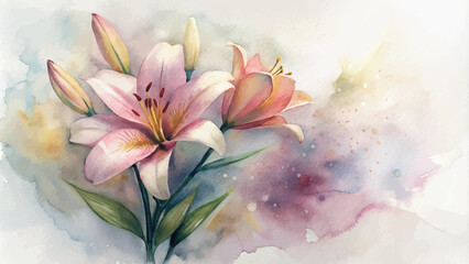 Minimalist watercolor background of lilies