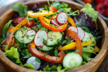 Poster - a salad with radishes, cucumbers, tomatoes, and peppers