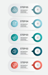 Wall Mural - vertical infographics label 5 steps for report presentation template background