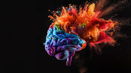 Poster - A colorful brain with a splash of paint on it