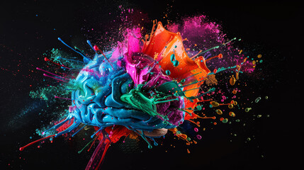 Poster - A colorful brain with paint splatters all over it