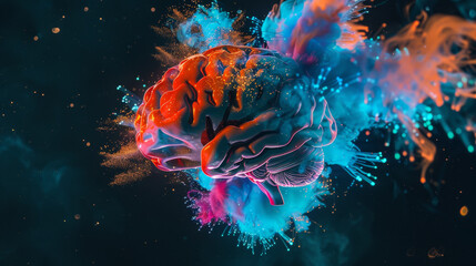Poster - A colorful brain with a red and blue swirl