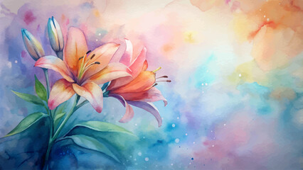 Vibrant watercolor background of lilies