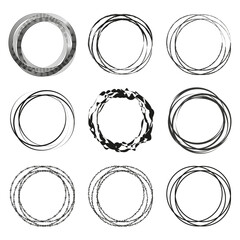 Wall Mural - Abstract circle frames. Hand-drawn style. Vector illustration. Black and white.