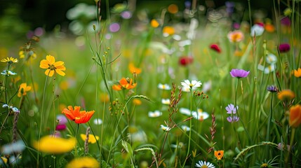 Wall Mural - Soft focus meadow with wildflowers