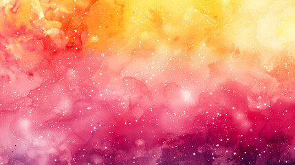 Wall Mural - Bright watercolor space background, gradients of pink and yellow, twinkling stars, swirling galaxies, abstract design, empty space for text 