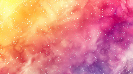 Wall Mural - Bright watercolor space background, gradients of pink and yellow, twinkling stars, swirling galaxies, abstract design, empty space for text 