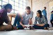 © Nikish Hiraman/peopleimages.com - Planning, people and team on floor with notes for company with data analysis, research and statistics. Campaign, election and collaboration with tally, poll and communication in office in America.