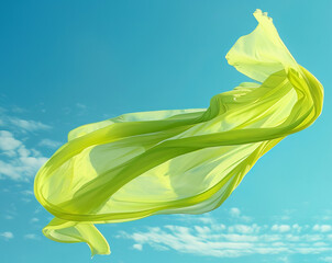 Poster -  flying lime colored fabric against a blue sky,