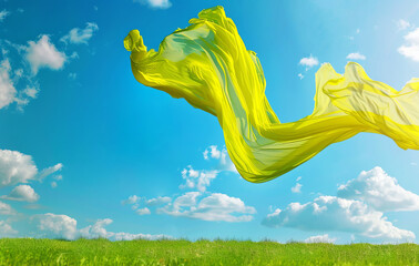 Poster -  flying lime colored fabric against a blue sky,