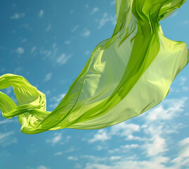 Poster -  flying lime colored fabric against a blue sky,