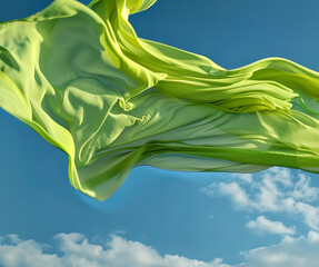 Poster -  flying lime colored fabric against a blue sky,