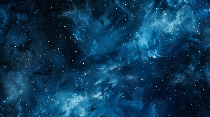 Wall Mural - Deep space watercolor background, rich navy and black gradients, bright stars and glowing nebula, abstract patterns, vast empty space for text 