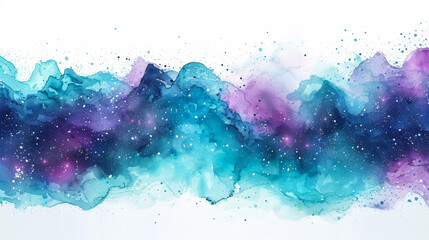 Wall Mural - mystical watercolor space, dark teal and violet gradients, glowing star clusters, abstract nebula, w