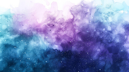 Wall Mural - mystical watercolor space, dark teal and violet gradients, glowing star clusters, abstract nebula, w