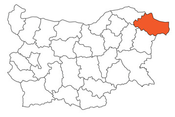  Outline of the map of the region of Bulgaria - Dobrich Region