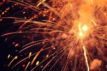 Poster - Bright, sparkling firework explosion, captivating scene of fireworks bursting into radiant patterns against the canvas of a dark night