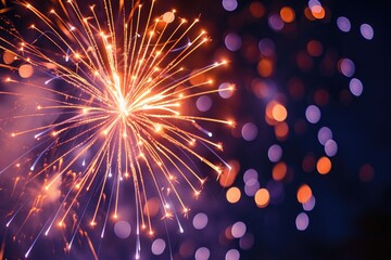 Poster - Bright, sparkling firework explosion, captivating scene of fireworks bursting into radiant patterns against the canvas of a dark night