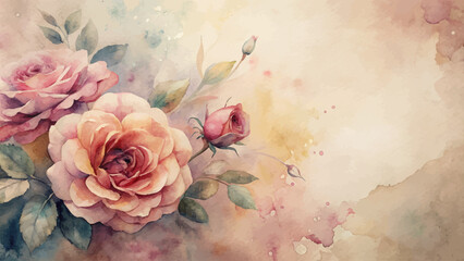 Watercolor vintage background of roses