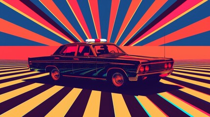 Wall Mural - Vector illustration of police car. Comic book.