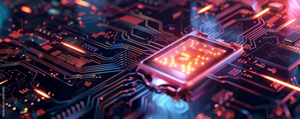 Quantum encryption securing futuristic digital cpu, flat design, side ...