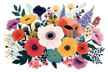 Poster - Colorful, vibrant assorted flowers, Craft a detailed vector illustration of an underwater city