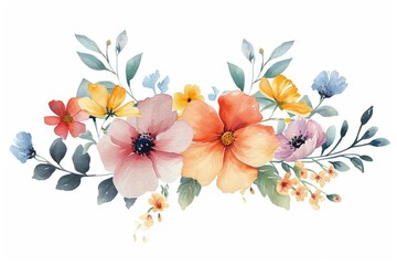 Aufkleber - Colorful, delicate watercolor flowers, hand painted Watercolor Wildflower Cluster creating a lovely and natural vector design on white