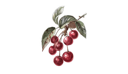 Wall Mural - Cherry old botanical vector illustration isolated on transparent background, vintage cherry drawing, botanical cherry art