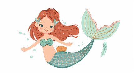 Wall Mural - Vector illustration of a beautiful mermaid.