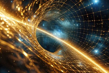 Aufkleber - Swirling galaxy on warped space grid, parallel dimension where gravity works in reverse