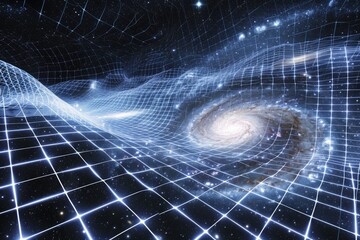 Aufkleber - Swirling galaxy on warped space grid, parallel dimension where gravity works in reverse