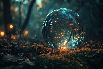 Aufkleber - Sparkling magical light on palm, parallel universe where everyday objects have magical properties
