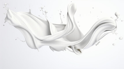 Wall Mural - Dynamic Milk Splash with Twists and Turns on White Background - 3D Render with Clipping Path for Liquid Dairy Concepts. Stock Illustration.