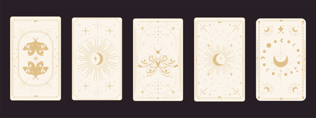 Wall Mural - tarot reverce border magic sacred cover card frame gold line border celelstial mystery esoteric deco