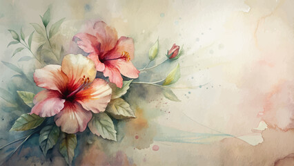 Wall Mural - Vintage hibiscus flower watercolor background