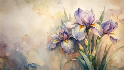 Wall Mural - Vintage iris flower watercolor background