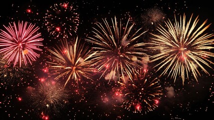 Aufkleber - Colorful, radiant fireworks display in night sky, stunning illustration of fireworks illuminating the black night sky with bursts of vibrant colors